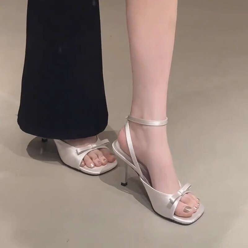 Designer sandals French Gentle High Heels for Women 2025 New Square Toe Stiletto Fairy Style Dress Shoes Elegant Roman Sandals