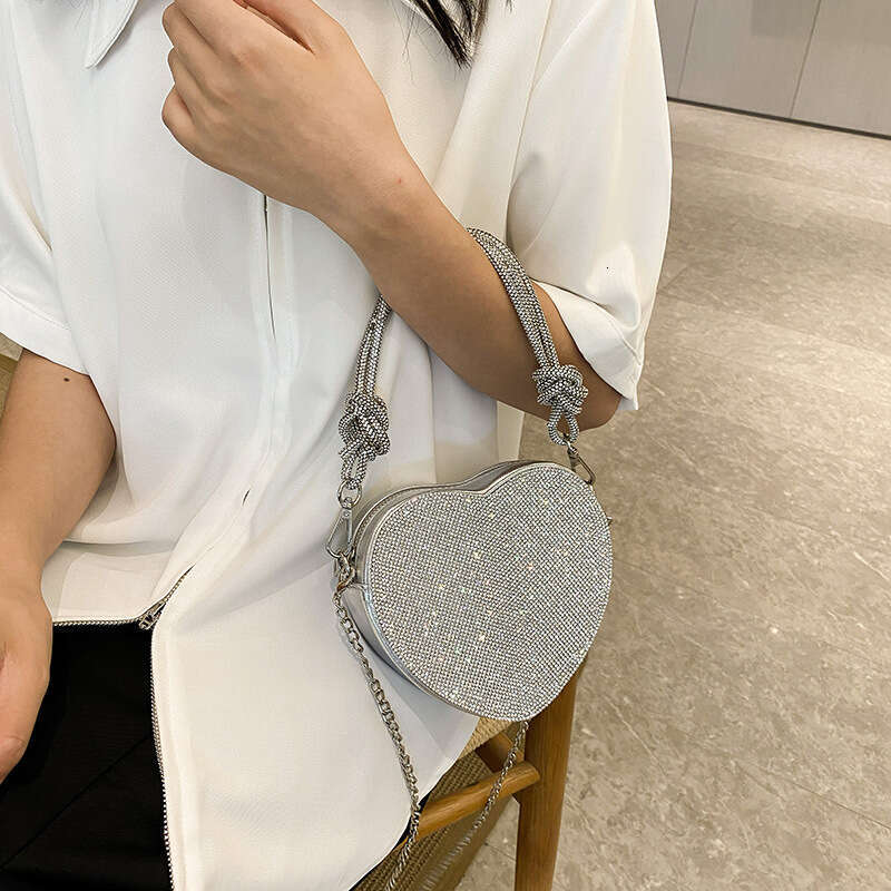 Heart-shaped Evening New 2025 Fashion Diamond-studded Women's Stylish Handbag Crossbody Tote Bag PU