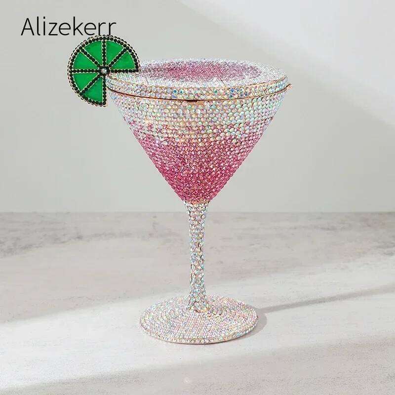 Alizekerr tail Glass Shaped Rhinestone Evening Bags Designer Gorgeous Crystal Metal Purses And Handbags Wedding Party
