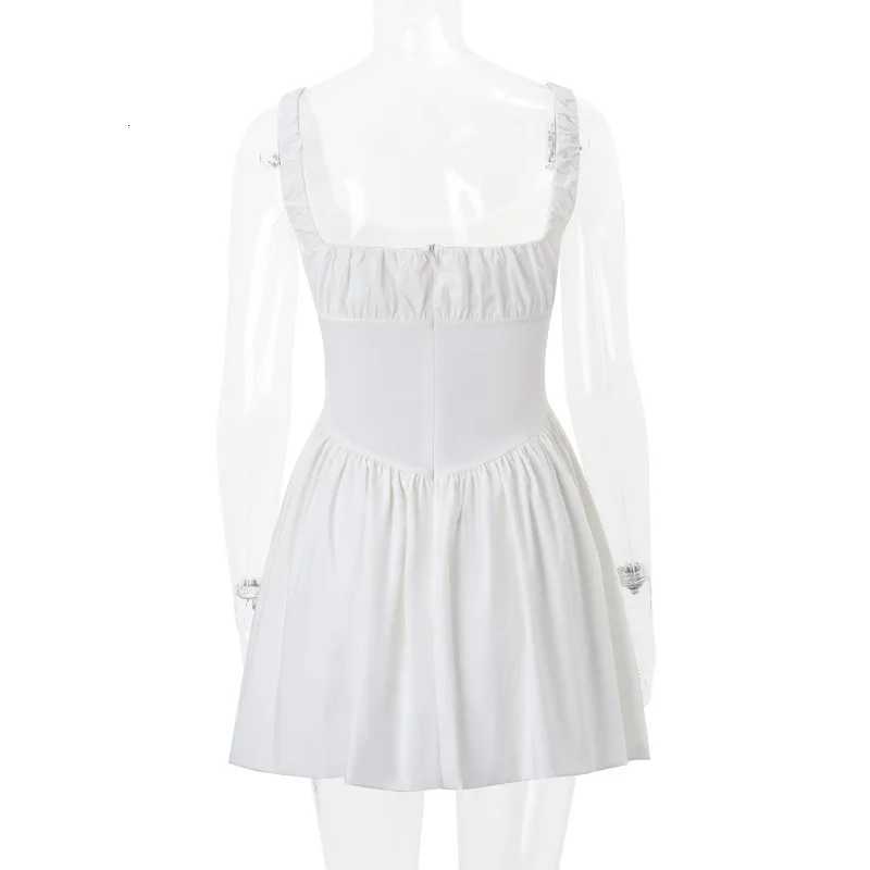 Summer Fashion Sexy Camis Dress Women Fold Slim White Mini Dresses Backless Short Fluffy Shirt Coquette Aesthetic Y2k Clothes R250716