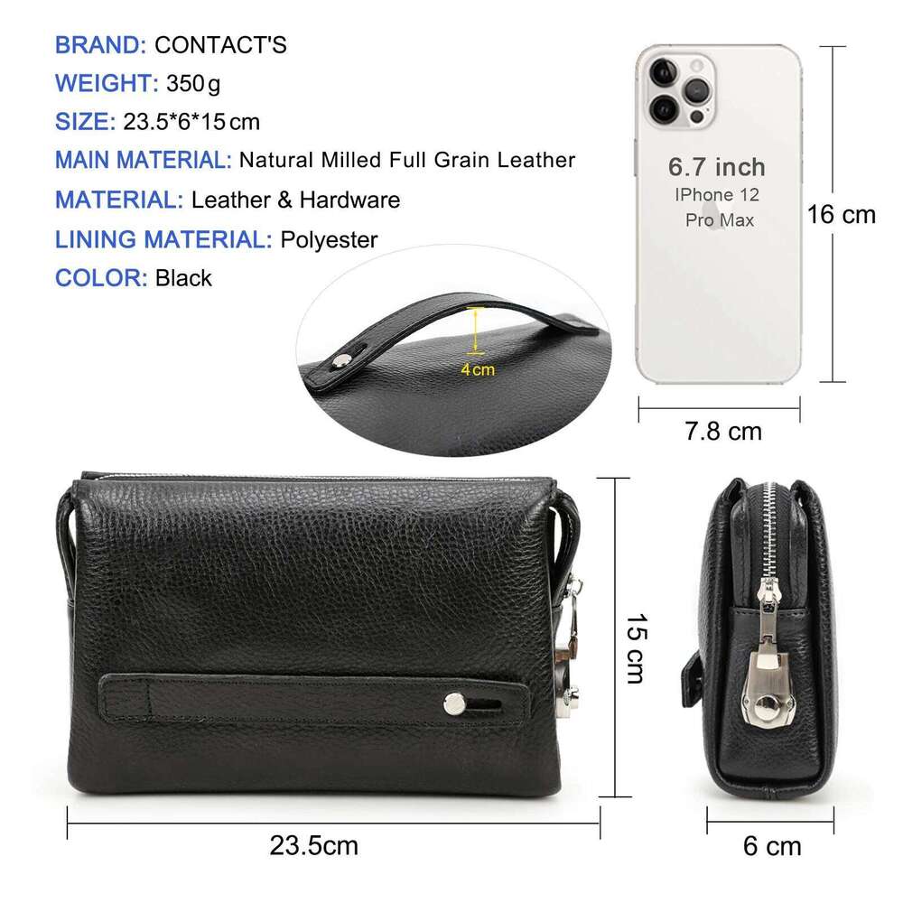 CONTACT'S Genuine Leather Male Password Design Men Handbag Wristlet Large Capacity Clutch Purse Casual Wallet Bag
