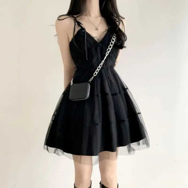 REALEFT Summer Y2k Black Mesh Womens Ball Gown Dresses 2025 New Sleeveless Strapless V-neck Party Sexy Mini Dress for Women R250716