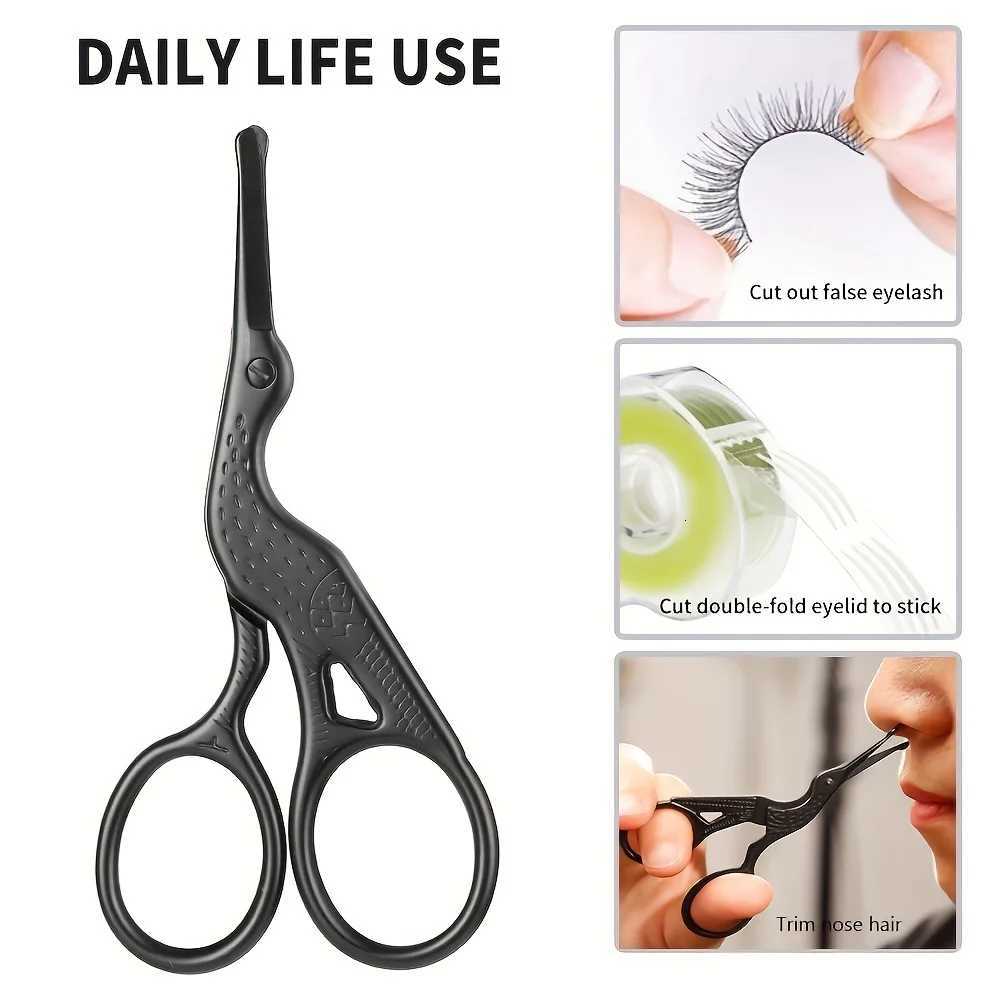 Stainless Steel Embossed Nose Hair and Beard Scissors - Russian Curved Edge Design Eyebrow Makeup Tool Durable Beauty Scissors W250716