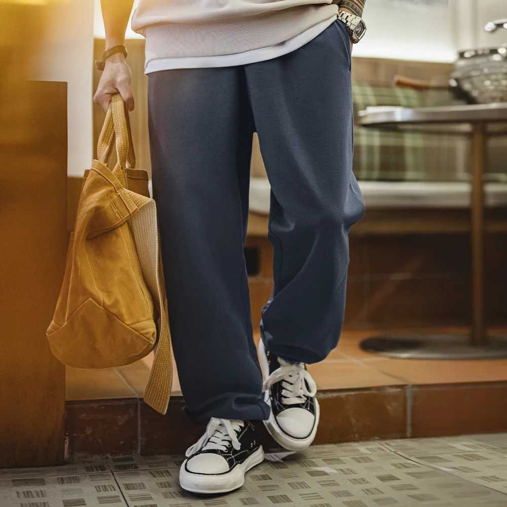 Mens Spring Casual Solid Color Sweatpants with Elastic Waistband All-match Loose Straight Cuffed Design for Sport Pants y250716