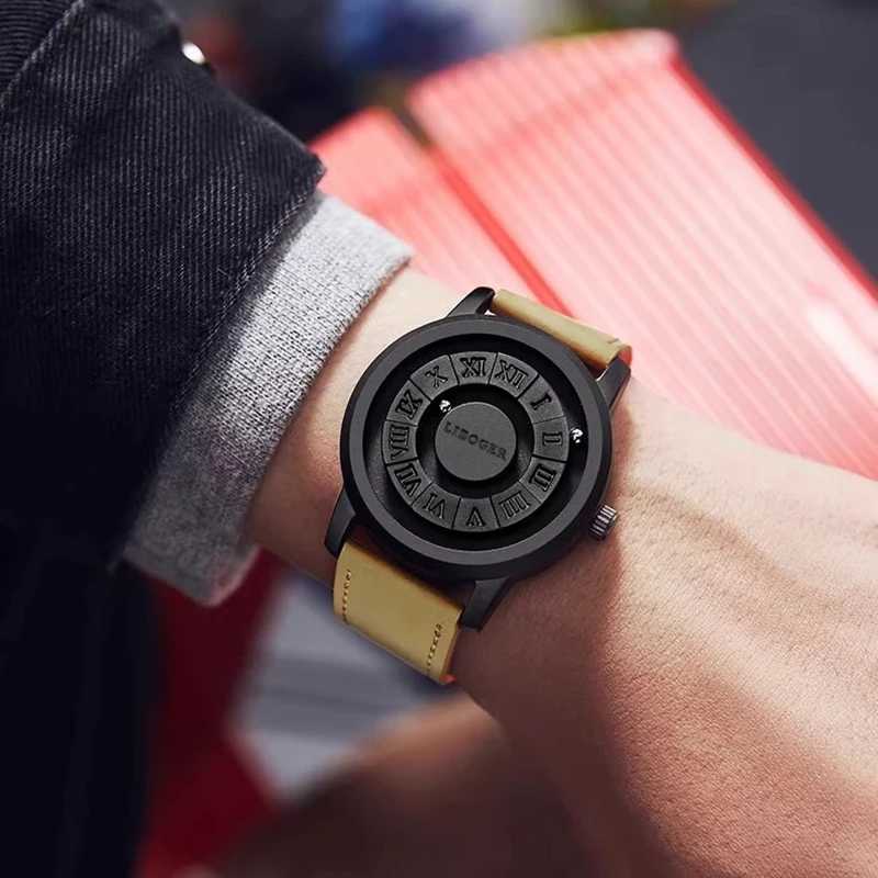 Vintage Magnetic Steel Ball Hand Men High Quality Touch To Read Time New Design PU Leather Strap Quartz Wrist For Men Y250715