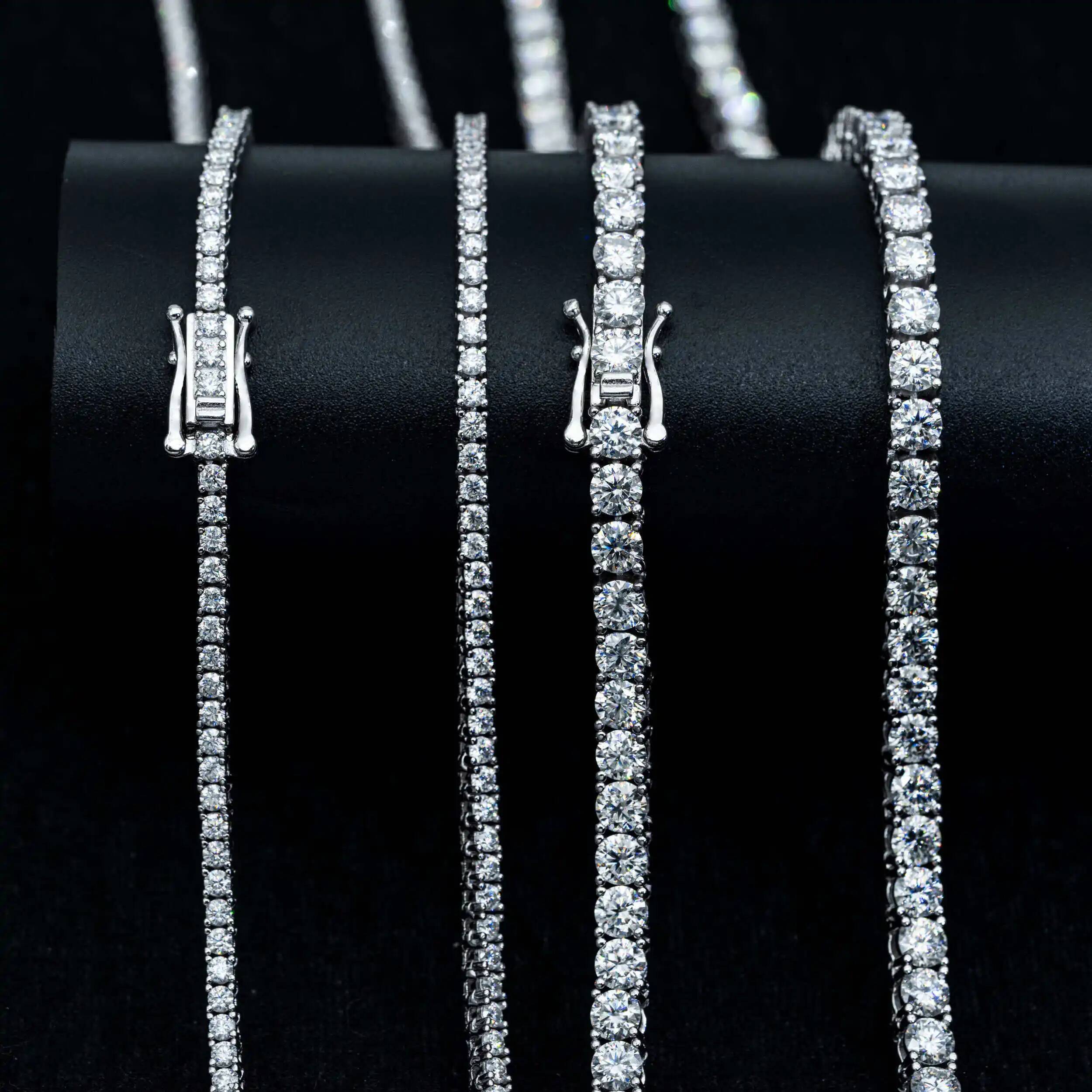 3mm Moissanite Tennis Chain Bracelets Necklace 925 Sterling Silver Luxury Wedding Anniversary Punk Hip Hop Jewelry