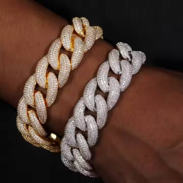 S925 Sterling Silver Iced Tennis Link Chain Necklace Bracelet VVS D Color Hip Hop Moissanite Diamond Cuban Chain for Men Luxury