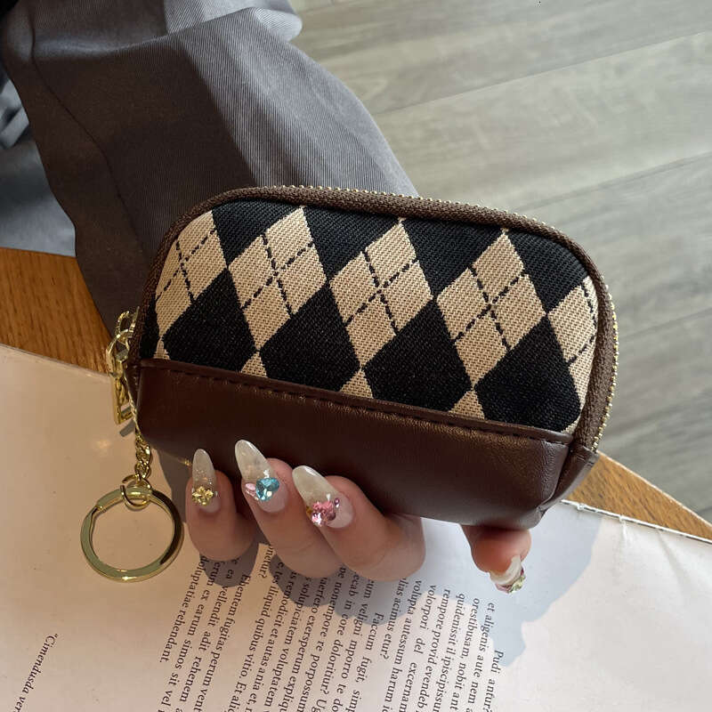 New Trendy Classic Diamond Pattern Multifunctional Women's Lipstick Zipper Coin Purse Key Bag Mini