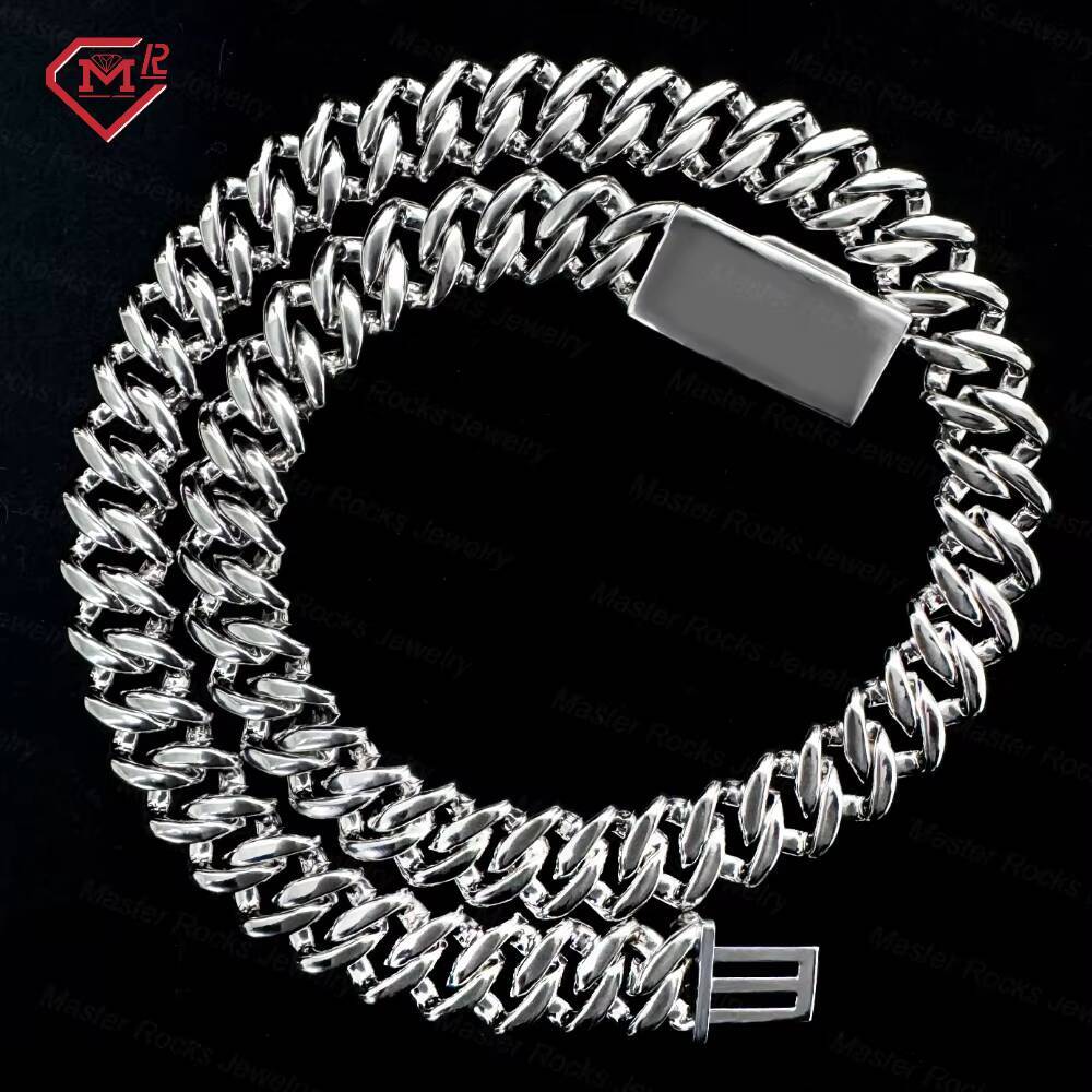 Hiphop 14mm Big Size 925 Sterling Silver VVS Iced out Moissanite Necklace Cuban Link Chain Cuban Chain Style