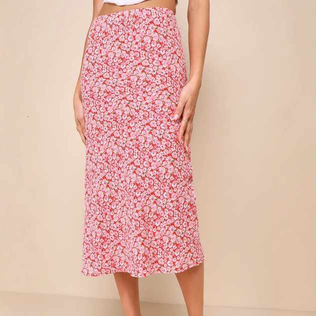2025 Cross-Border European and American Floral High-Waisted A-Line Skirt French Gentle Elegant Style Amazon