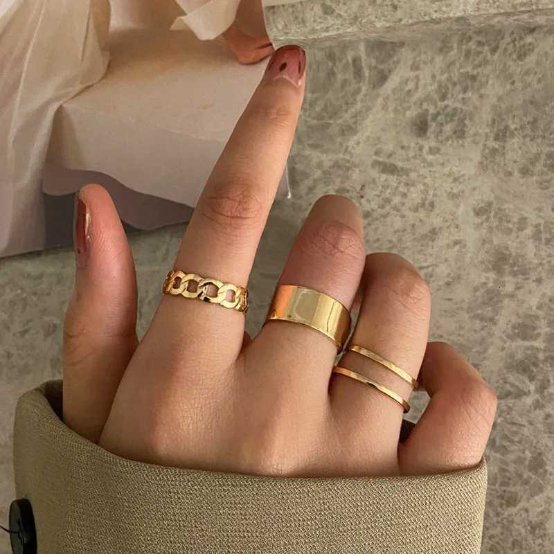 Modyle 10 pcs/set Bohemian Ring Set Gold Silver Color Wide Rings For Women Girls Simple Chain Finger Tail Rings S250716