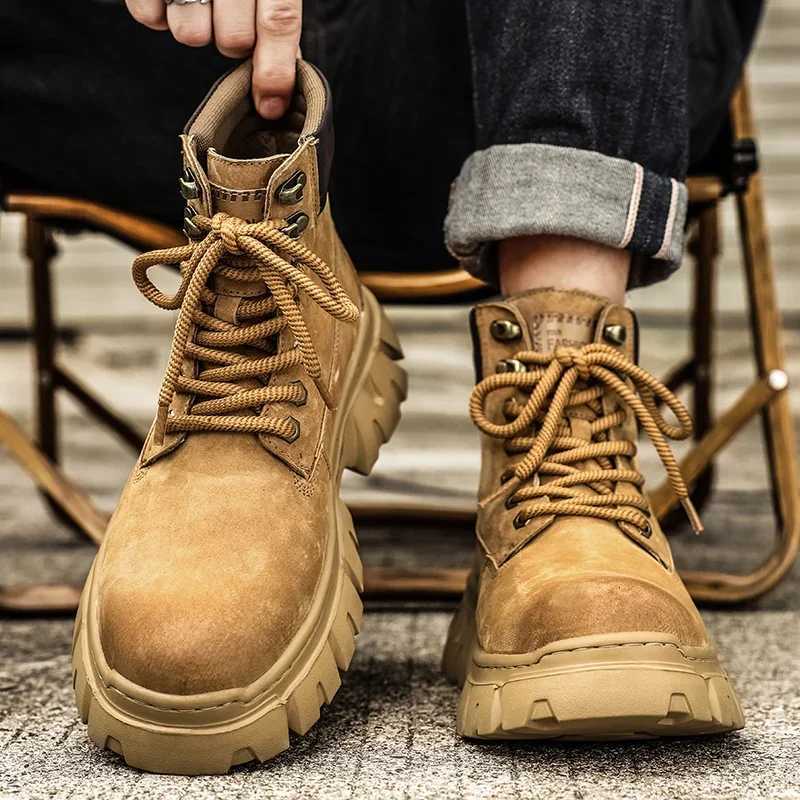 2024 New Spring and Autumn Edition Genuine Leather British Style Autumn and Winter High Rise Thick Bottom Suede Retro Workwear W250716