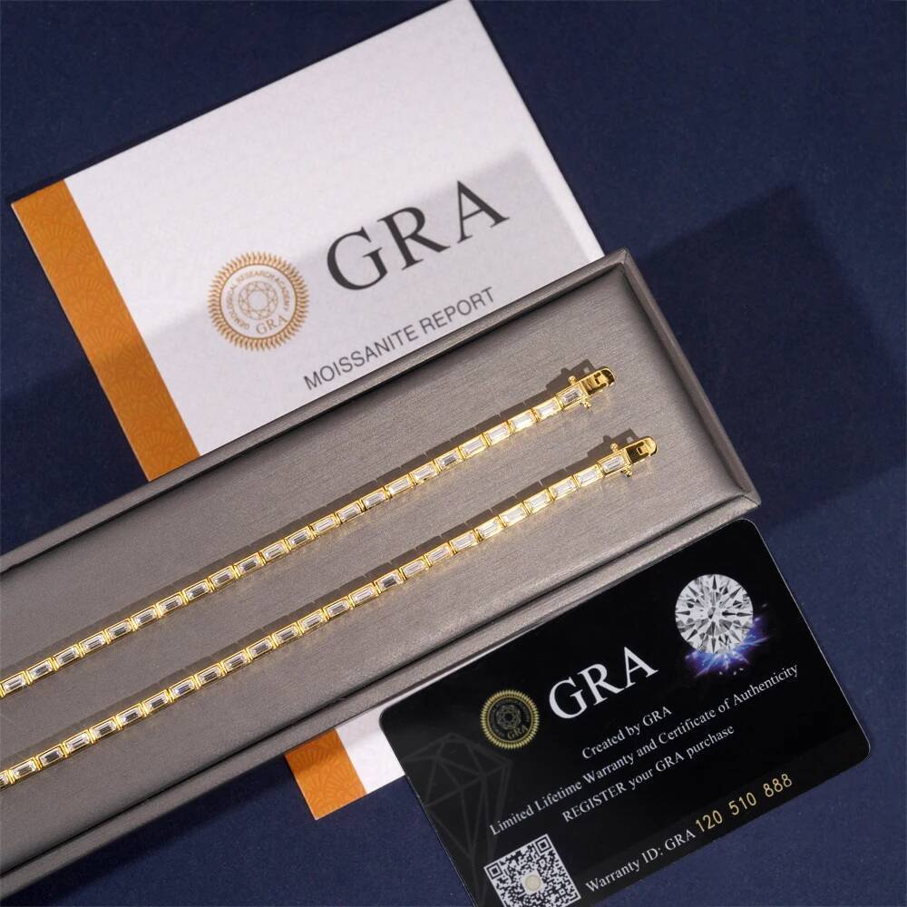 925 Silver Plated Gold Bracelet D Color EM 2*4mm Moissanite with GRA Certificate For Women Wedding Jewelry