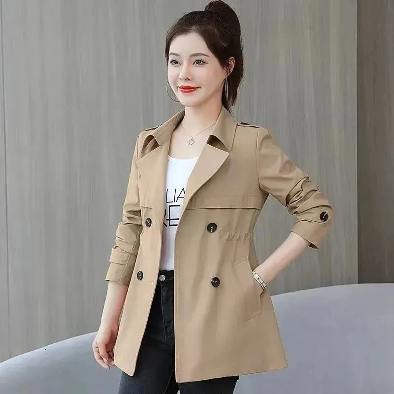 Womens Trench Coats Spring Autumn Jackets Lined Casual Coat Suit Collar Women Korean Fashion Womens Jacket 2025 Slim Pink 250715