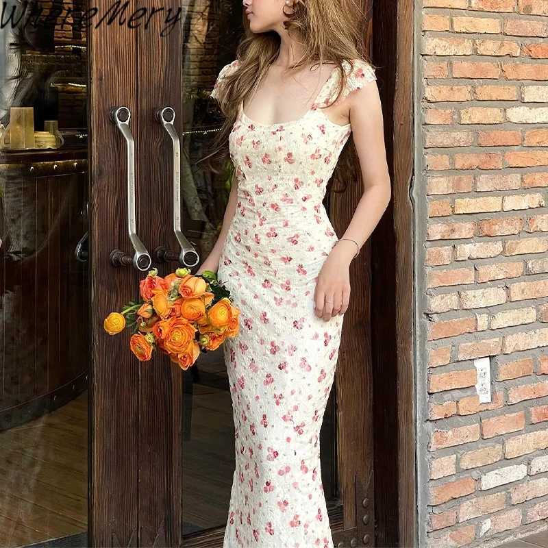 2023 Sexy Square-neck Long Maxi Dress Y2K Elegant Vintage Floral Printed Party Dresses Spring Summer Holiday Style Dresses R250716
