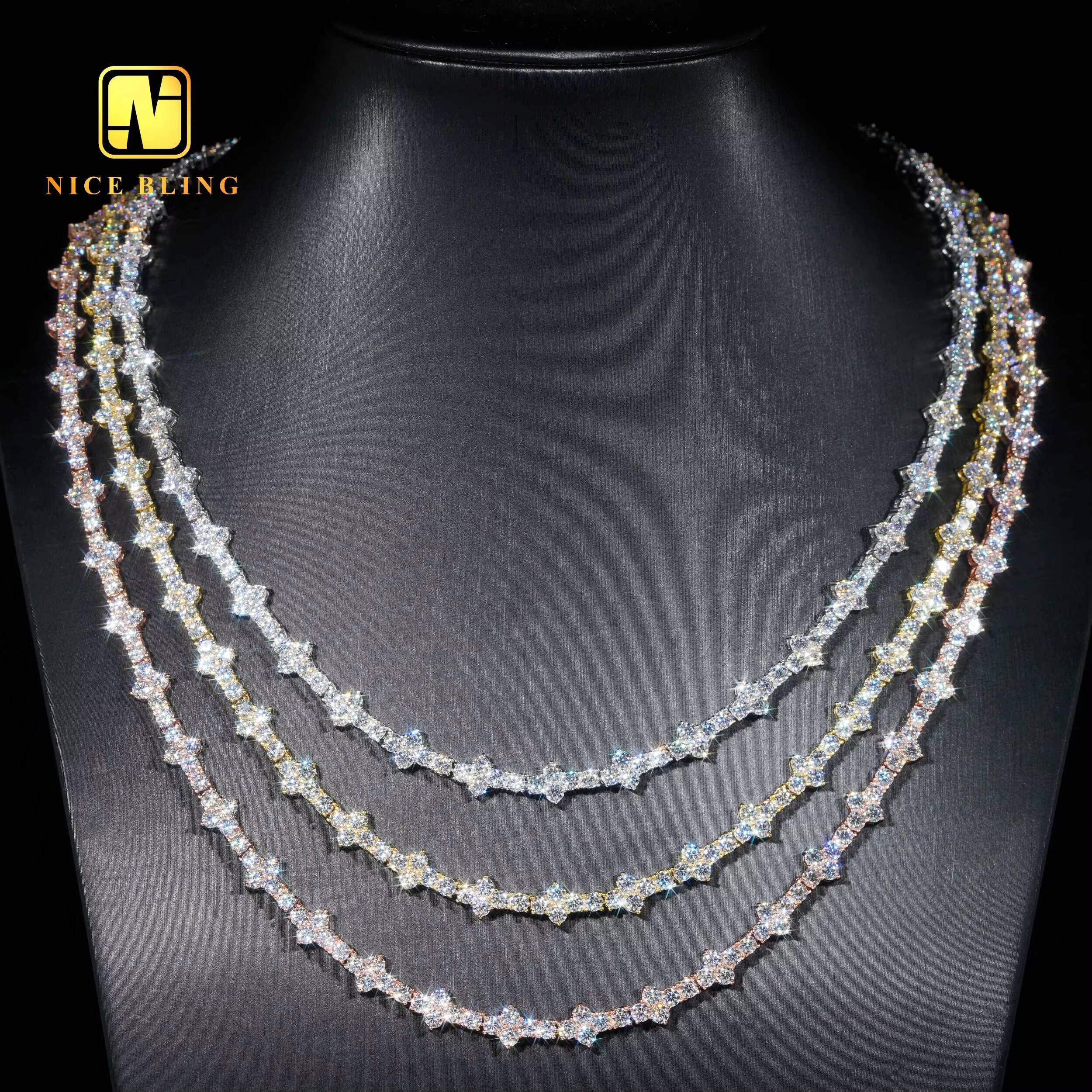 New Arrival Moissanite Tennis Chain Necklace 4MM Cross Tennis Necklace Hiphop Fashion Diamond Chains 925 Sterling Silver