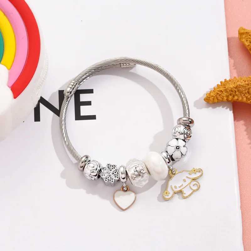 Sanrio Stainless Steel Bangle Cute Sanrio Cinnamoroll Heart Flower Charm Bracelets for Women Girls Birthday Gifts for Friends and Family w250716