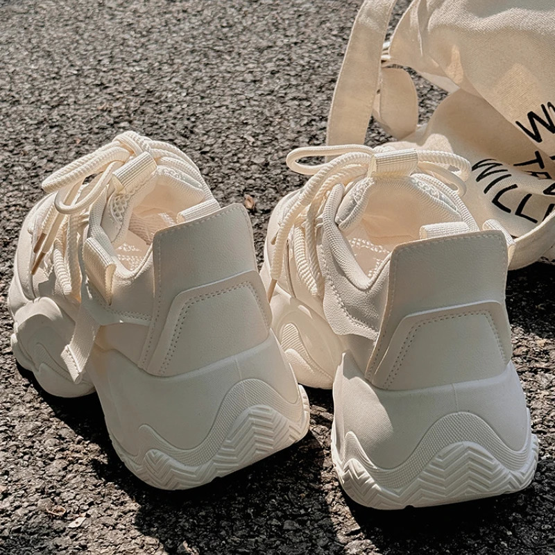 Trendy Breathable Womens Shoes Summer Mesh Breathable Sports Thick Sole Versatile White Shoes Zapatillas De Mujer 250712