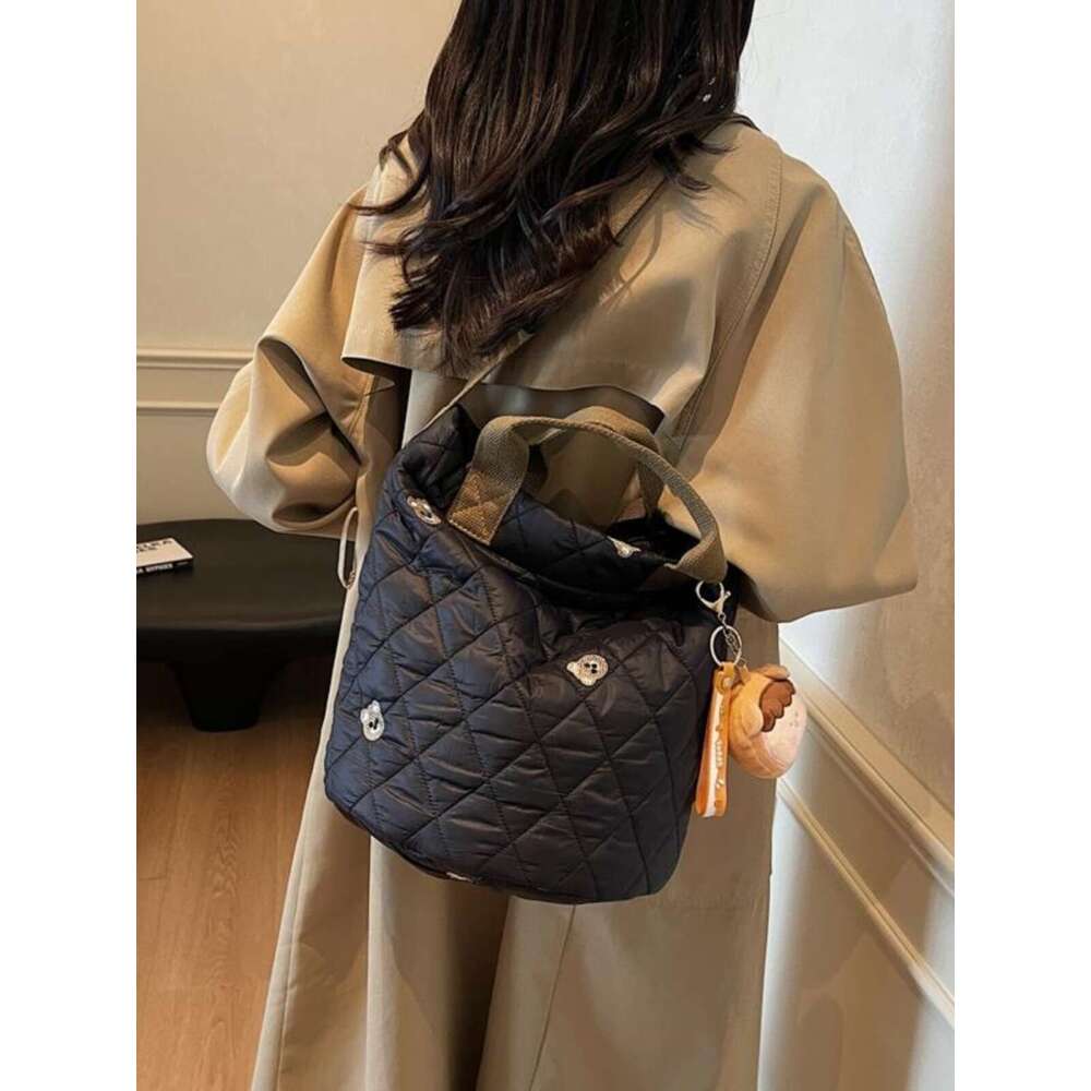 Stylish All-In-One Shoulder/Bucket Design Canvas Purse: Spacious Autum-Winter Accessory