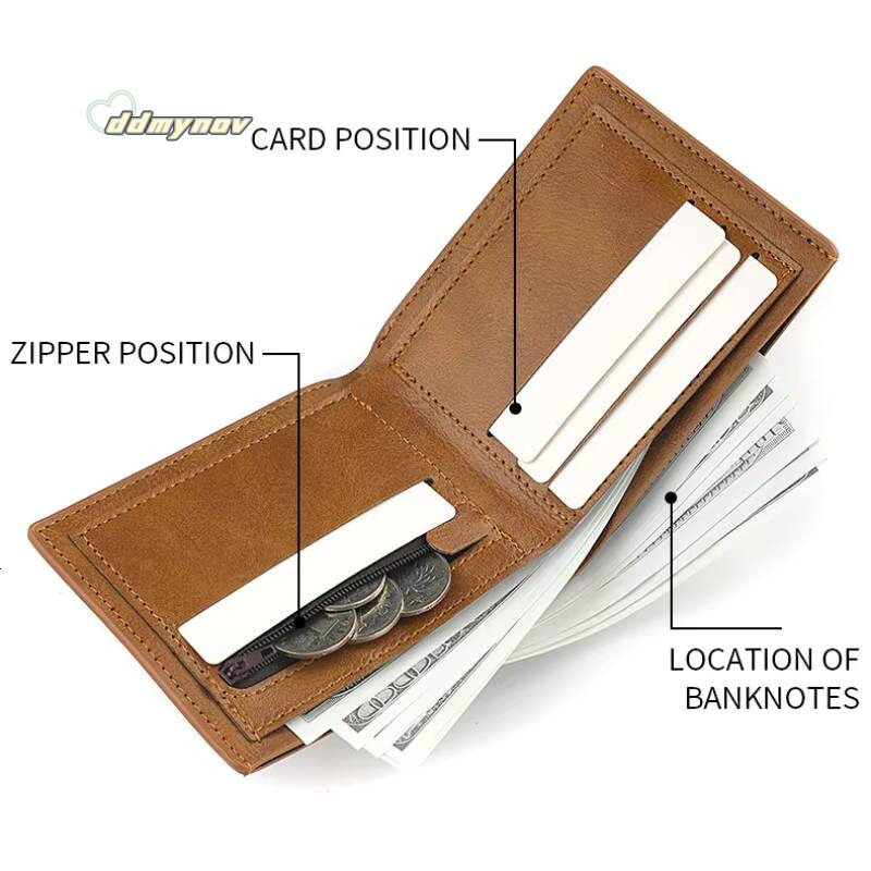 Retro Mens Multiple Pockets Classic Business PU Leather Zipper Credit Card Wallet Two -fold Horizontal Money Clip ddmynov