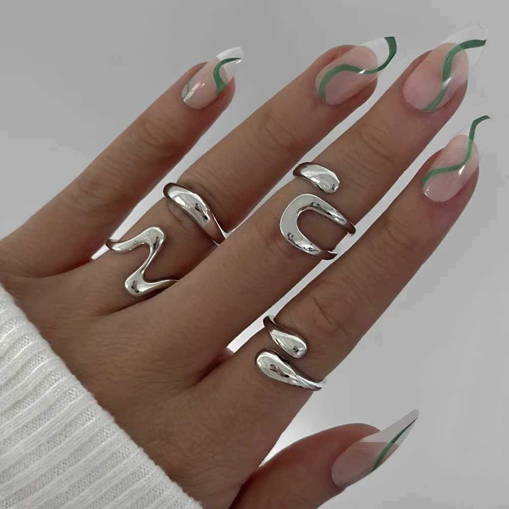 4Pcs/Set Fashion Chunky Irregular Cuff Rings Set for Women Geometric Adjustable Open Finger Ring Jewelry Accessories S250716