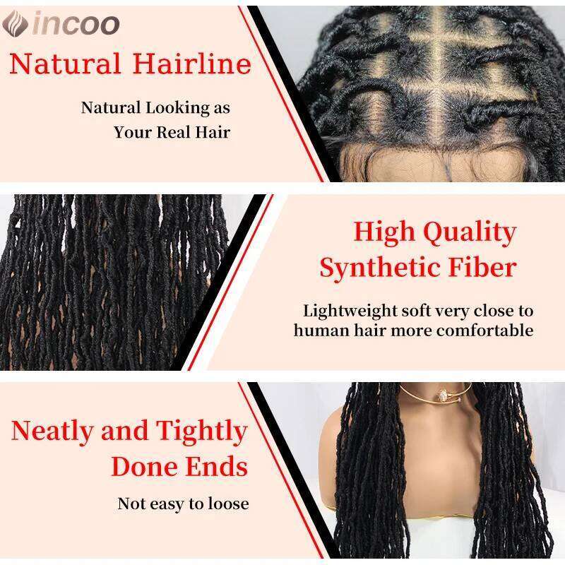 40" Long Dreadlocks Braided Synthetic Locs Full Lace Front Wigs African Knotless Box Braids Hair Wig