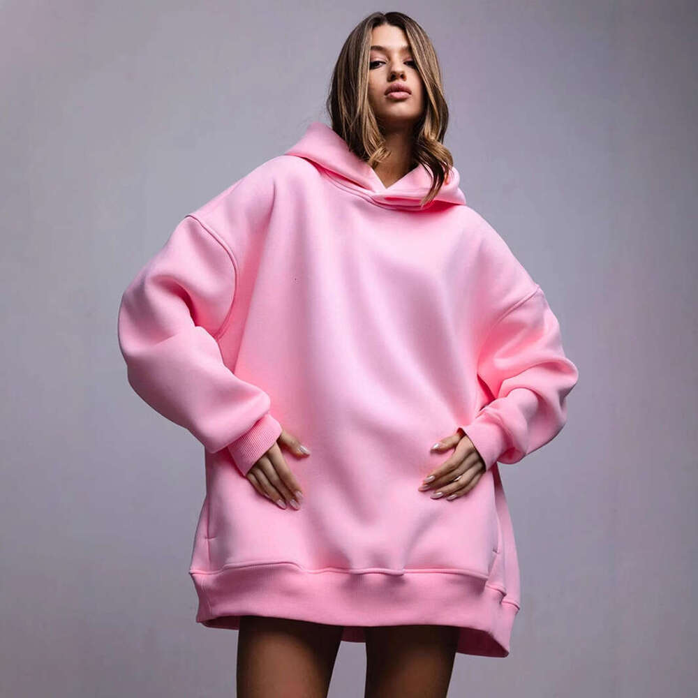 Solid Color Hooded Autumn Winter New Women's Fashion Simple Casual Loose Hoodie Sweatshirt B5