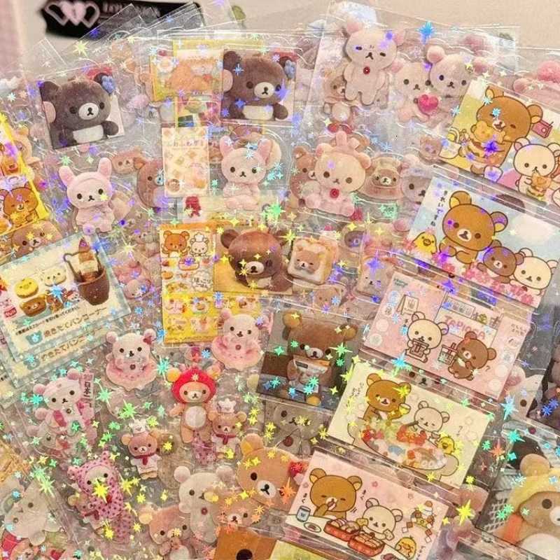 Sanrio 5pcs Hello Kitty Rilakkuma Cartoon Die-cutting Stickers Cute Kitty Cat Flashing Laser Stickers Anime Handbooks Material Stickers w250716