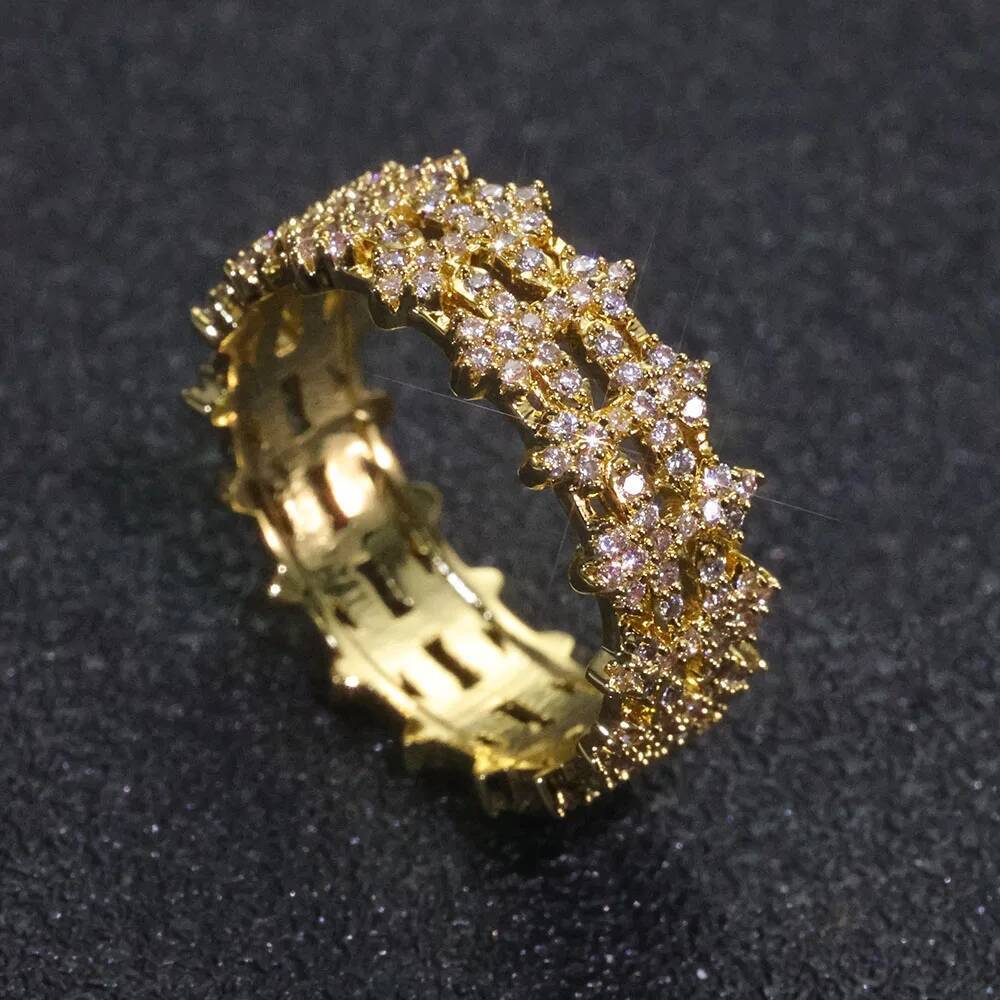 New 8mm Brass Zircon Ring Hip-Hop Micro-Inlaid Diamond Zircon Cross Ring Is Suitable For Both Men And Women