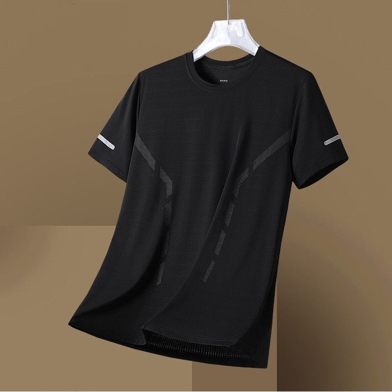 Solid Color Thin Silk Short for Men Summer Half Sleeve Men's Ice Feel Top Quick-Dry Sports T-Shirt m181