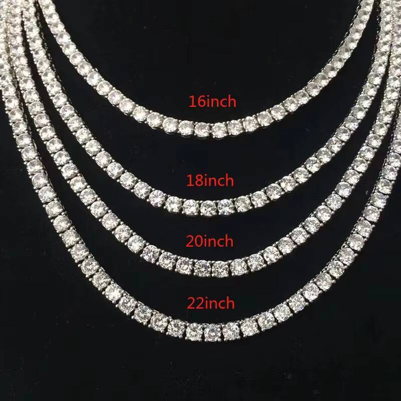 Direct Sales VVS Moissanite CZ 925 Silver Plated Heavy Beads Round Tennis Chain 3mm 4mm 5mm Necklace Bracelet Fine Jewelry