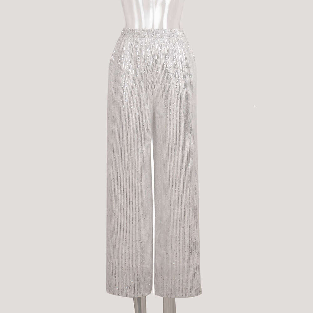 Autumn Winter New Ins Y2k Trend American Style Pearlescent Sequin Straight Leg Floor-Length Pants B5