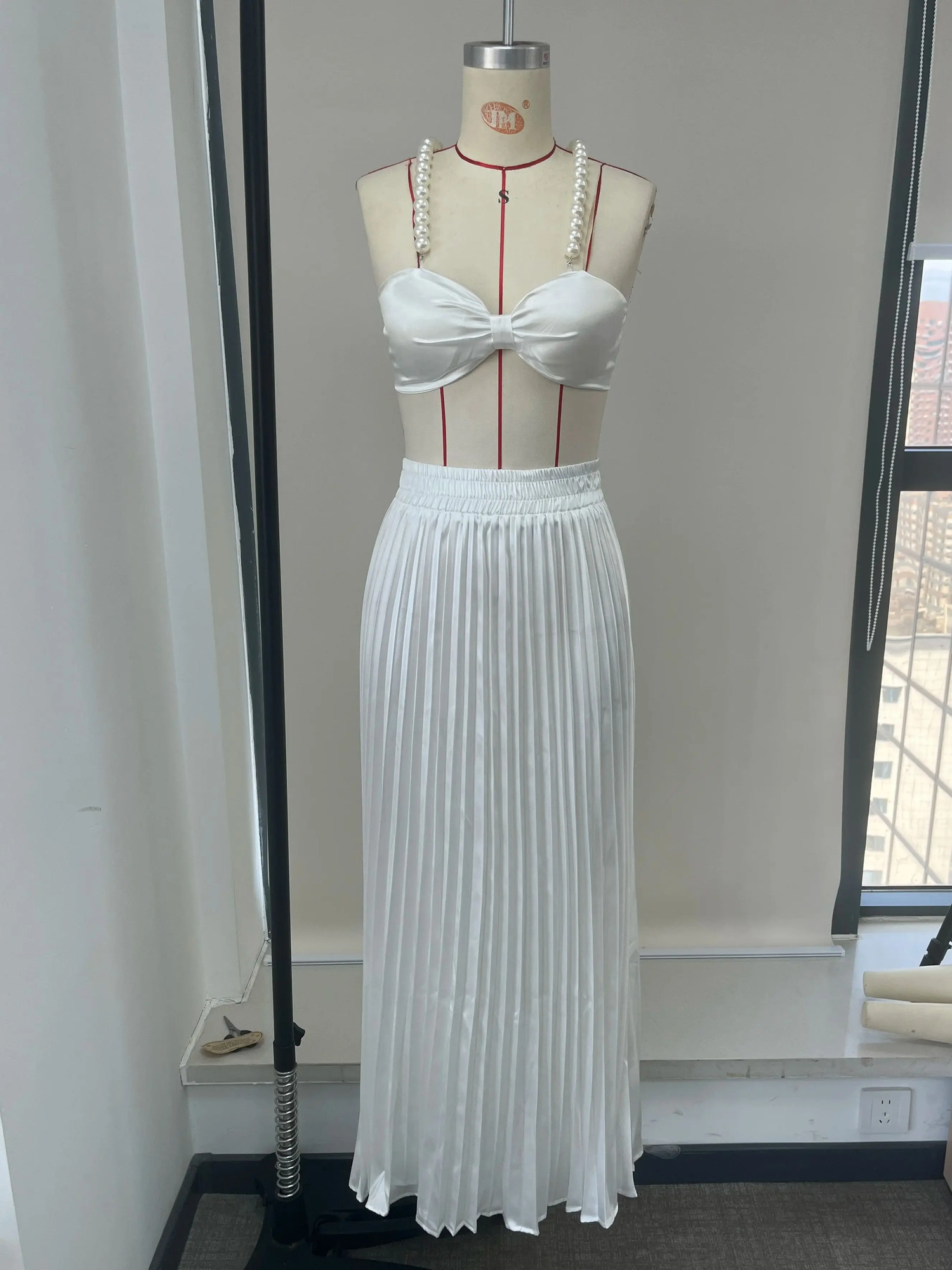 Pleated Skirt Set Women A Line Skirt Beach Skirt Sleeveless Two Piece Set Bandage Top Summer Beach Holiday Party Summer 250715