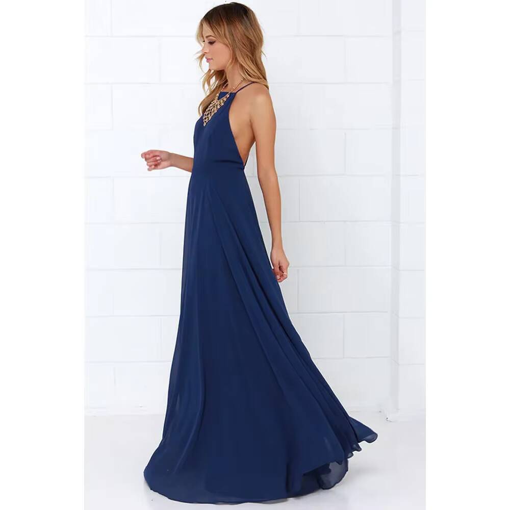 Fashion Women Summer Sleeveless Strap O neck Boho Casual Long Maxi Evening Party Beach Backless Dress Sundress dongdumaoyi