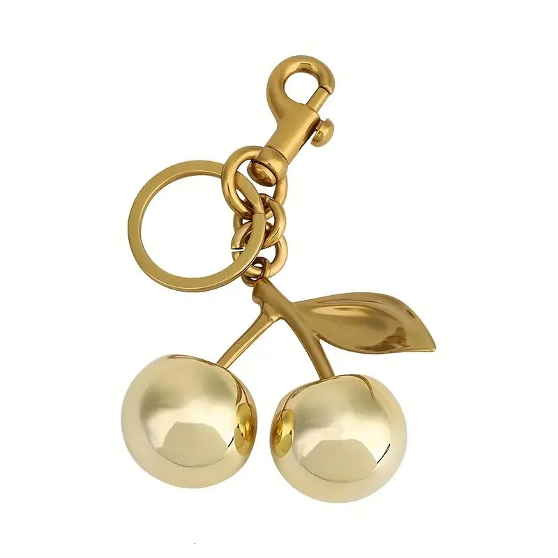 Golden Cherry Keychain Charm - Shiny Resin Metal Bag Accessory Elegant Gift for Women Purse or Handbag Decoration 250715