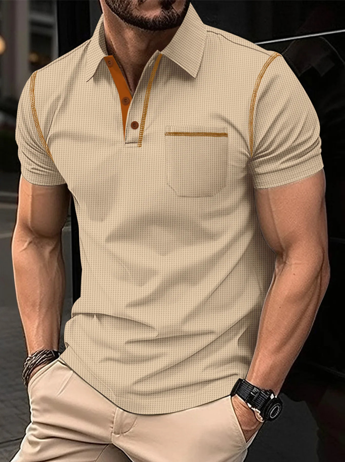European And American Summer Golf casual Sports Shirt Lapel Mens Fitness cotton Blended POLO Shirt Style muscular Men 250716