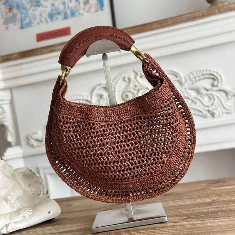 Solid Color Brand Straw Tote Bag Fashion Hollow Summer Seaside Holiday Retro Wrist Purse Handmade Underarm Hobo Handbag