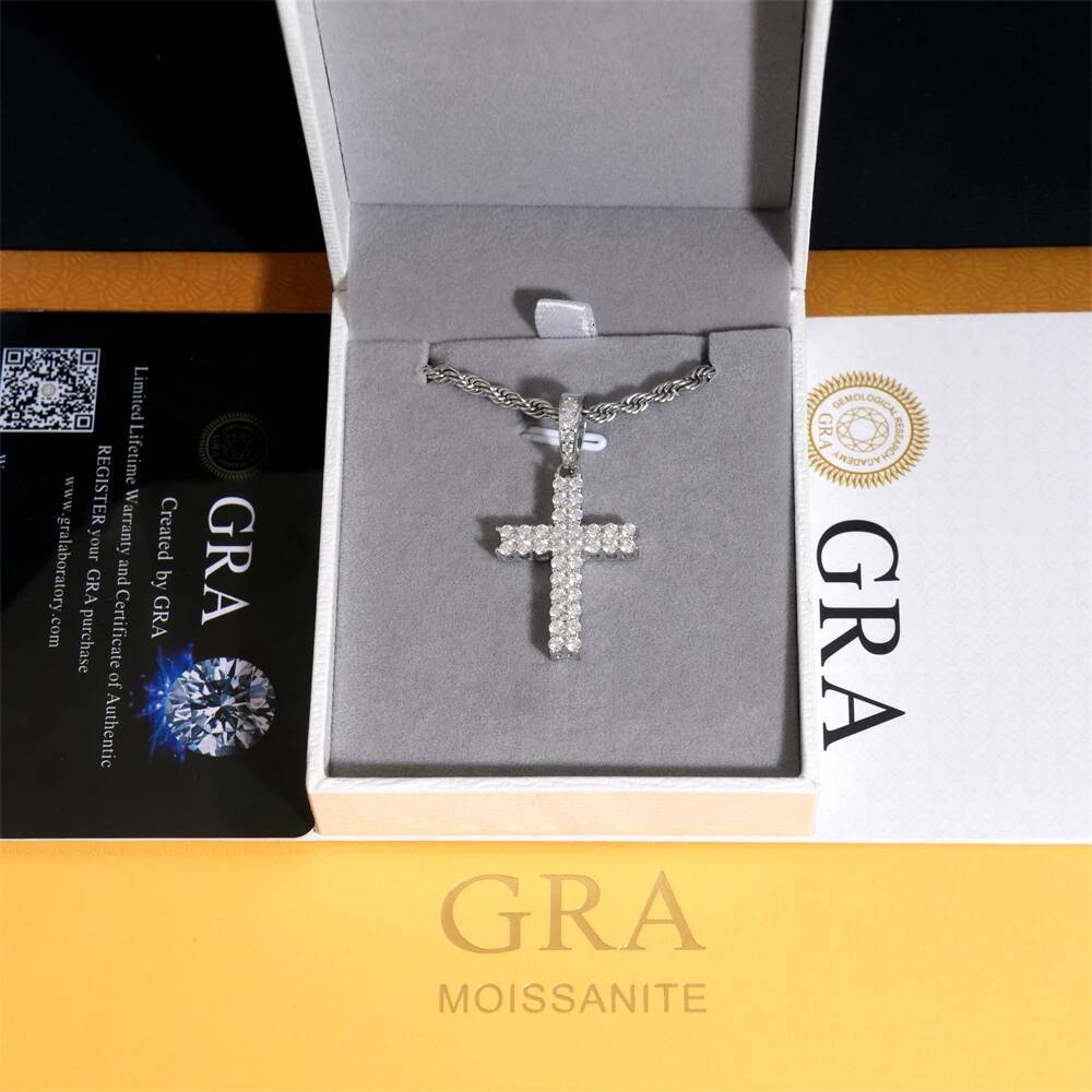 Double Row Moissanite Cross Pendant 925 Silver Hip Hop Jewelry Suitable for 4mm Tennis Chain