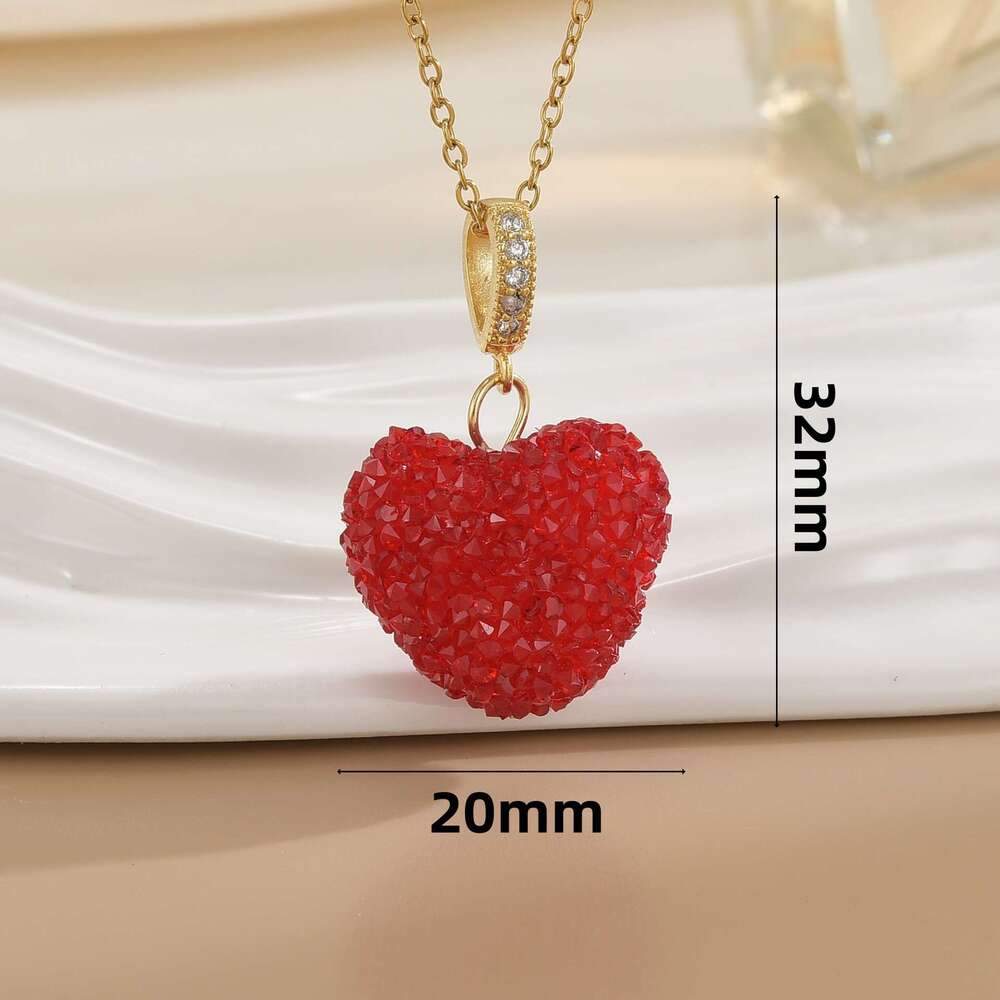 Heart-Shaped Colorful Pendant Necklace For Women, Niche Design, Sweet And Elegant Peach Heart Jewelry 9Db
