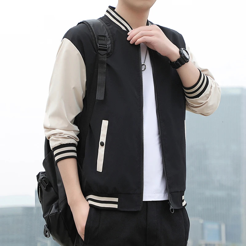 Spring and Autumn Jackets Mens Coats Baseball Collar Striped Patchwork Fashion Clothing Trends Slim Fit 250716