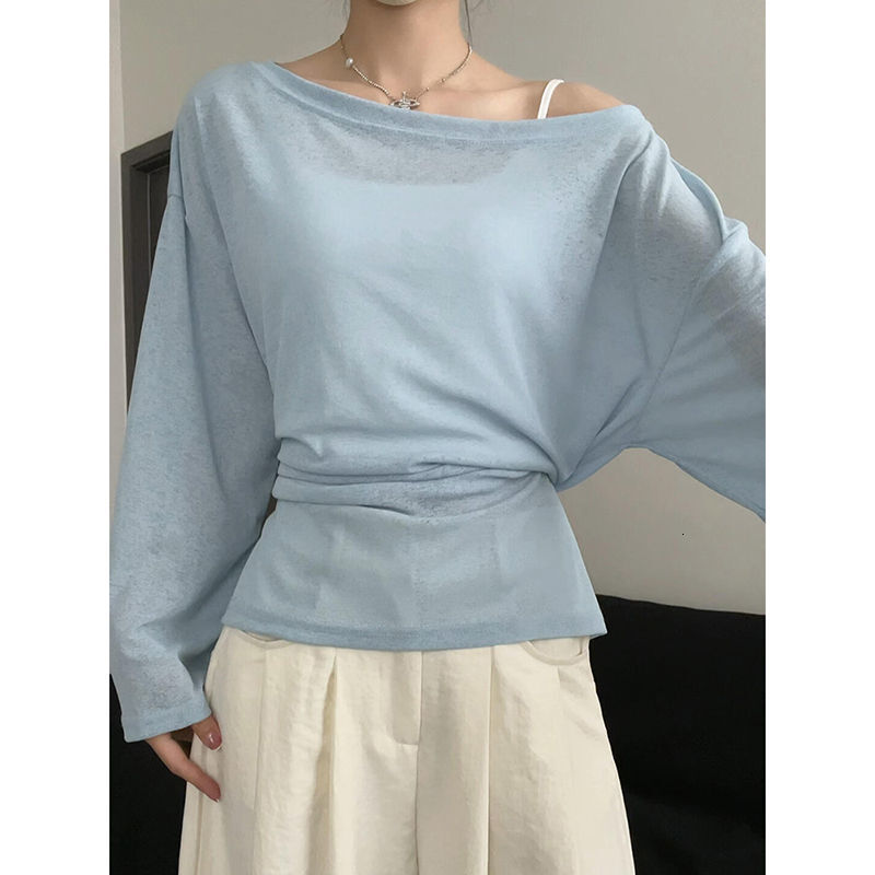 Summer New Women S T Shirt Strappy Lazy Cover Up Loose Long Sleeve For Thin Niche Design Slightly Sheer Sun Protection Outerwear Top Designer