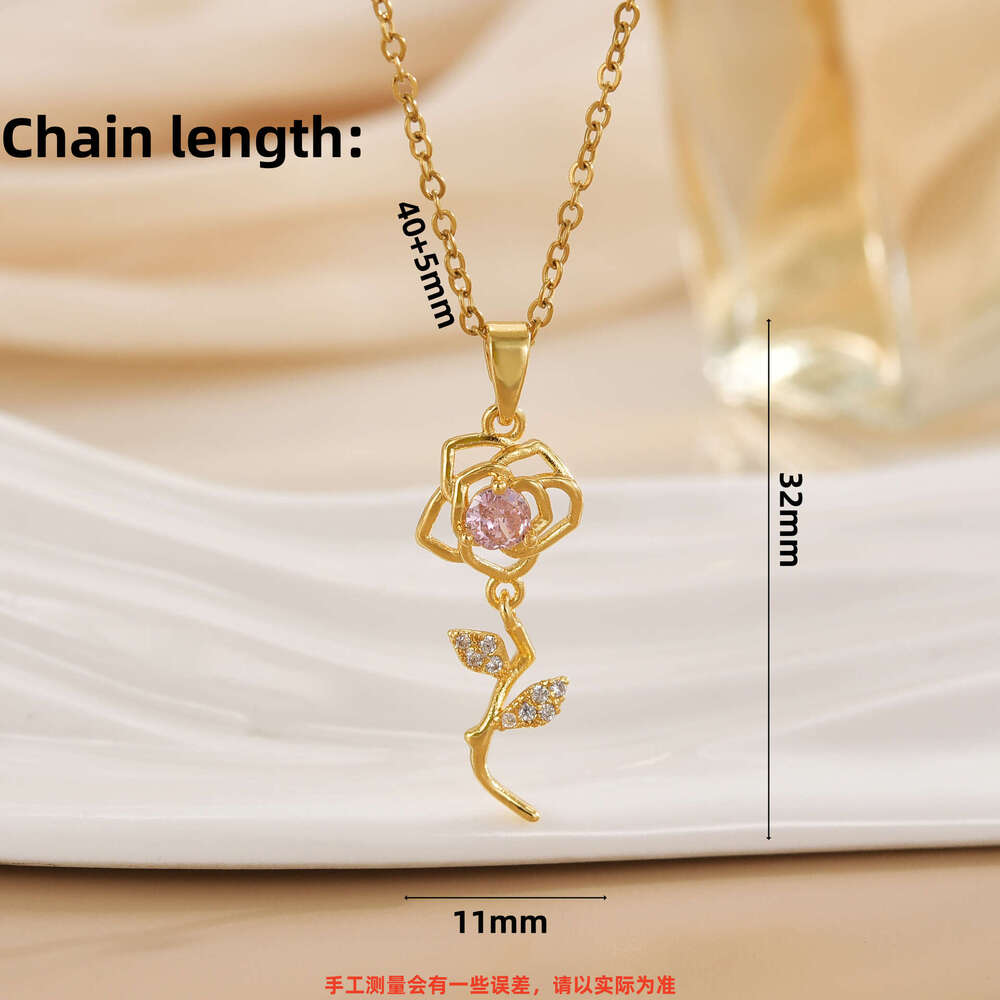 French Style Gentle Rose Flower Necklace For Women Titanium Steel Non-Fading Collarbone Chain Sweet Light Niche Design Jewelry Accessories 07F