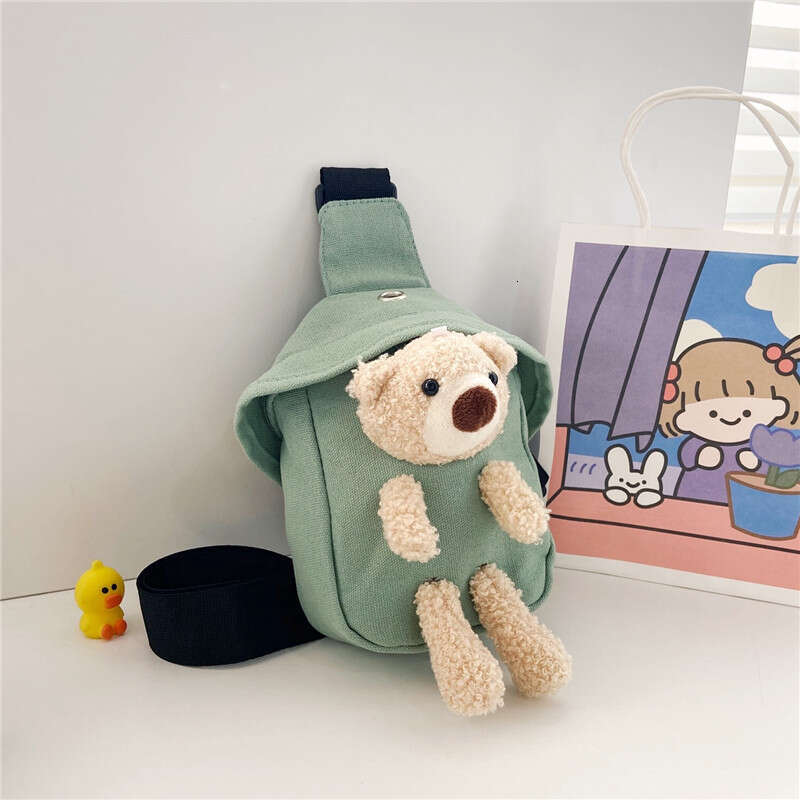 Children's Bags 2025 Winter New Crossbody Cute Bear Chest Korean Style Boys and Girls Mini Canvas Bag Trendy