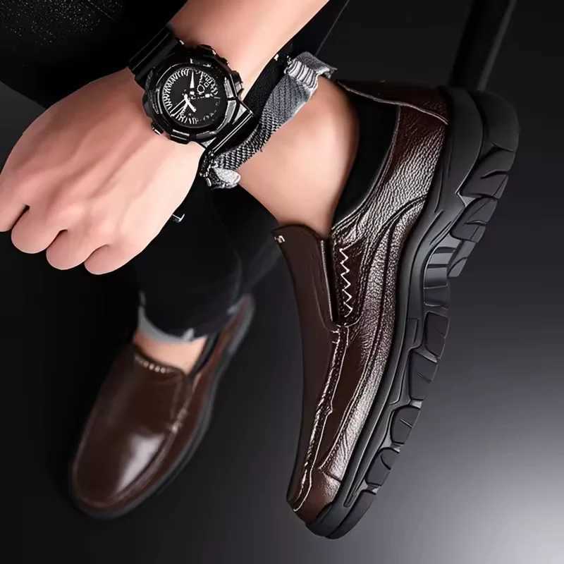 New Handmade Genuine Leather Shoes Size 48 Men Loafers Soft Cow Leather Men Thick Sole Casual Shoes Male Footwear Black Brown Slip-on W250716