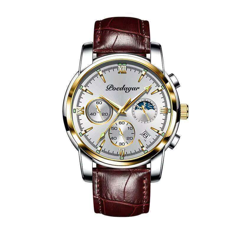 DHgargets Men's Waterproof Watch - 50M Luminous Stainless Steel Quartz Wristwatch with Date, Korean Fashion Style (Model 8058)
