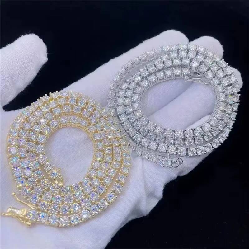 VVS Moissanite Diamond Tennis Chain IGI Certified 925 Silver Style Vintage Iced Out Hip Hop Fine Chains Necklaces for Men Women