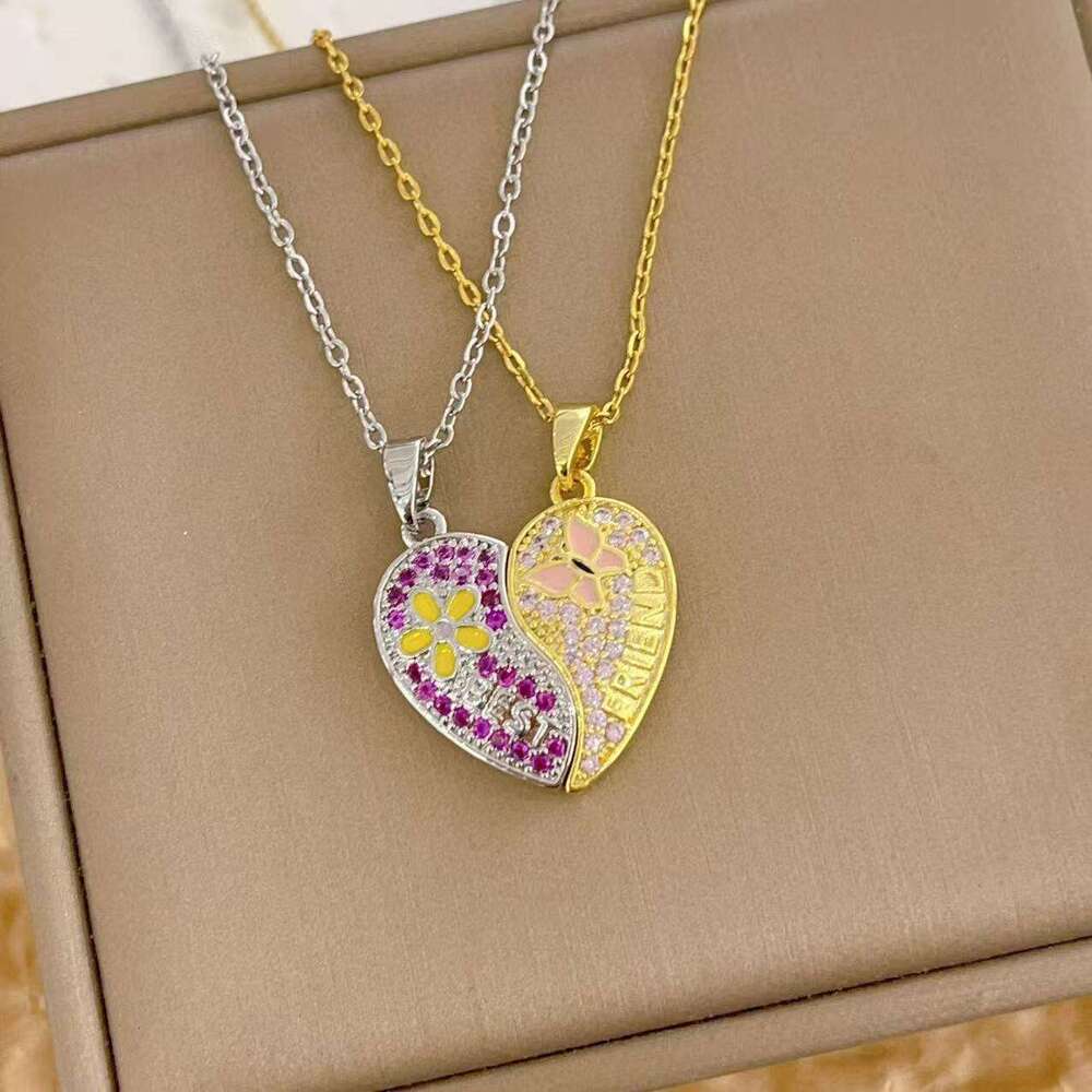 New Best Friends Magnetic Pink Heart Cartoon Copper Gold-Plated Pendant Necklace For Women 306