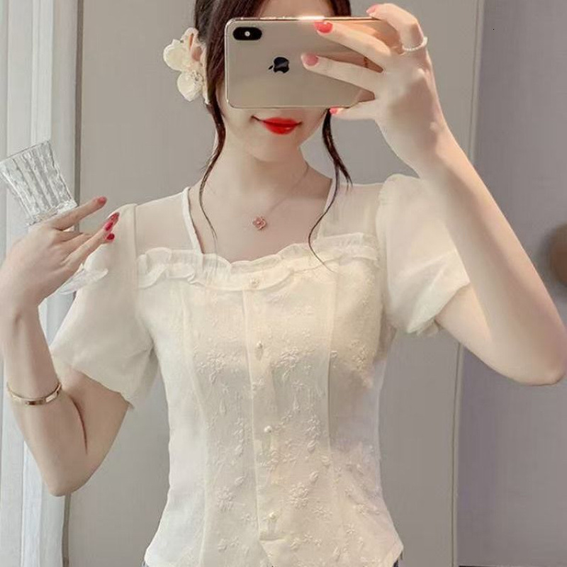 Summer New Women S T Shirt French Puff Sleeve Jacquard Shirt For Women Short Sleeve Summer New Sweet And Unique Blouse Stylish Top For Women New Desig