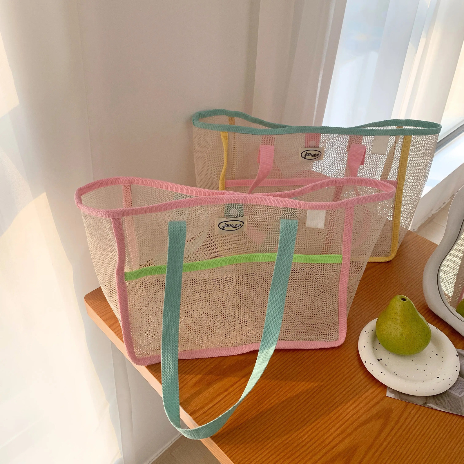 Ladies Summer Transparent Mesh Breathable Handbag Outdoor Beach Shower Handbag 250714
