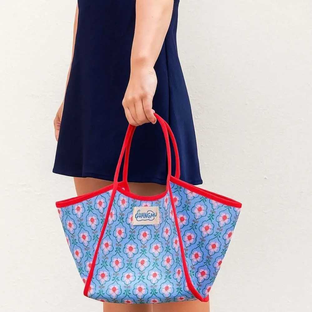 Breathable Contrast Color Tote Bag Large Capacity Fluorescence Color Floral Mesh Shoulder Pouch Hollowed Out